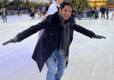 Amit ice skating at Natural History Museum