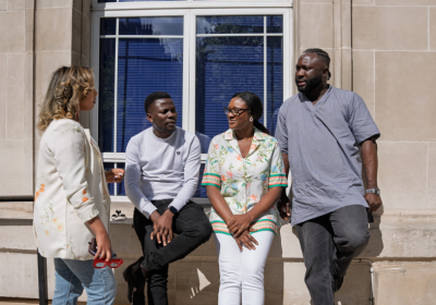 Students talking at LSHTM.