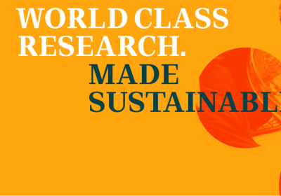 World class research made sustainable - Twitter banner in orange