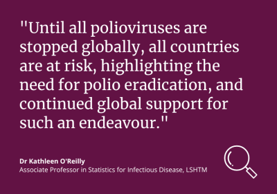 Dr Kathleen O'Reilly said: "Until all polioviruses are stopped globally, all countries are at risk, highlighting the need for polio eradication, and continued global support for such an endeavour.” 
