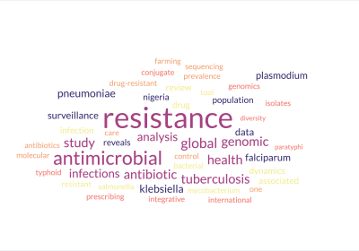 Wordcloud generated from titles of LSHTM AMR publications from 2023