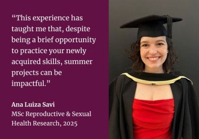 Quote from Ana Luiza, ex student saying: "This experience has taught me that, despite being a brief opportunity to practice your newly acquired skills, summer projects can be impactful."