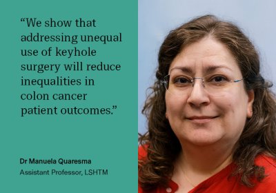 Dr Manuela Quaresama quote: "We show that addressing unequal use of keyhole surgery will reduce inequalitites in colon cancer patient outcomes."