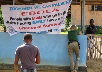 A sign directing people to an Ebola treatment centre in Sierra Leone