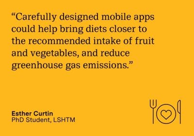 "Carefully designed mobile apps could help bring diets closer to the recommended intake of fruit and vegetables, and reduce greenhouse gas emissions." Esther Curtin, PhD Student, LSHTM