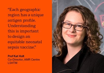 “The analysis showed that while a few antigens were common across all studies in East Africa, Southern Africa, West Africa and South Asia, each geographic region has a unique antigen profile. Understanding this is important to design an equitable neonatal sepsis vaccine, to ensure it can have the best chance of being effective across all countries with a high burden of neonatal sepsis.” - Kat Holt, Professor of Microbial Systems Genomics, LSHTM
