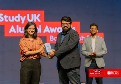 Dr Shomik Maruf winning the award for the Study UK Science and Sustainability category in Bangladesh