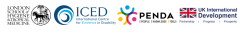 A lockup of the LSHTM, ICED, PENDA and FCDO logos