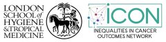 Logos of LSHTM and Inequalities in Cancer Outcomes Network