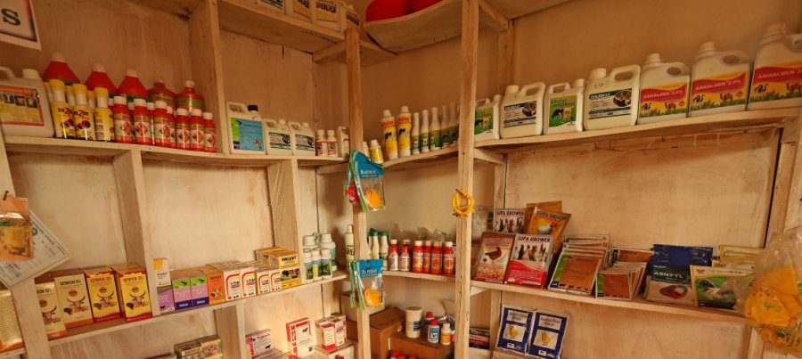 An informal drug store in Uganda, selling antibiotics and other medicines