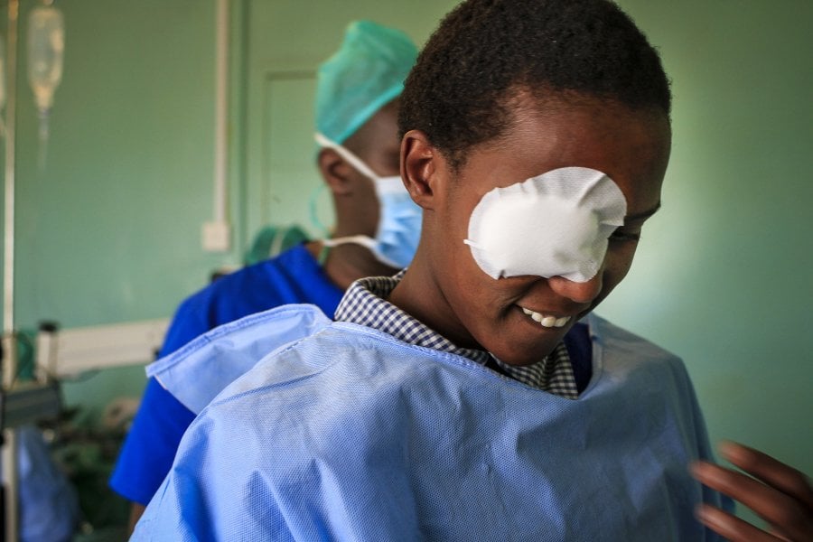 Photo of a 13-year-old girl after cataract surgery in Kenya. Credit: Lindsay Hampton.