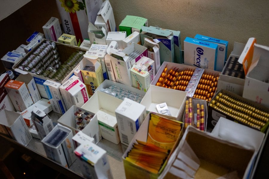 Medicines in boxes on a table