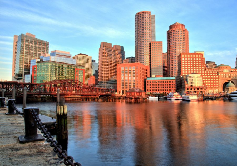 Reflecton of the buildings on the water in Boston
