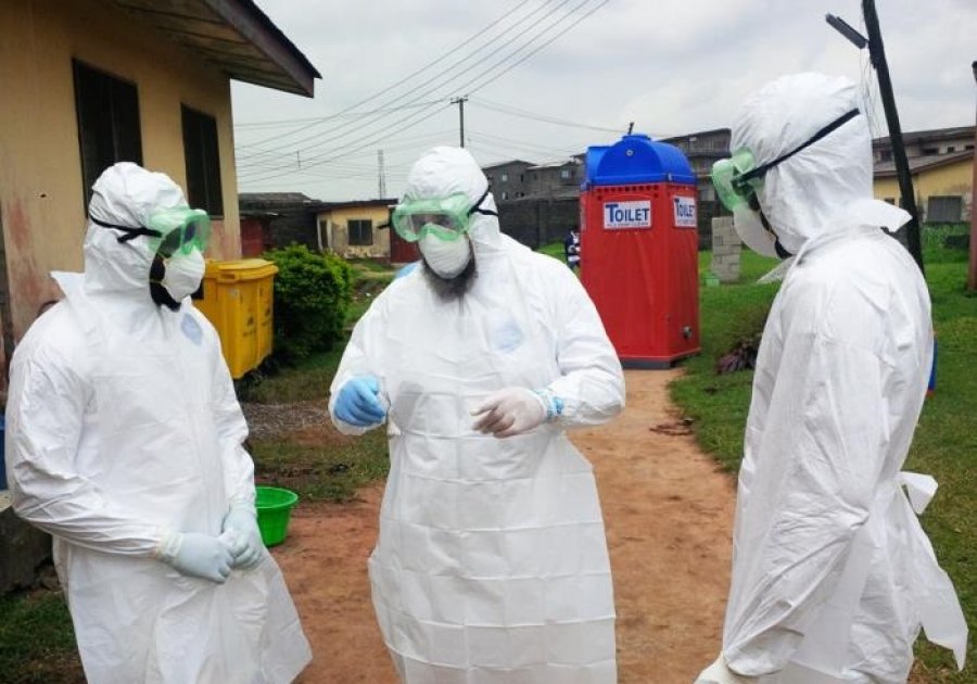 Caption: Nigerian physicians training on use of personal protective equipment for treating Ebola patients 2014 Credit: CDC Public Health Image Library