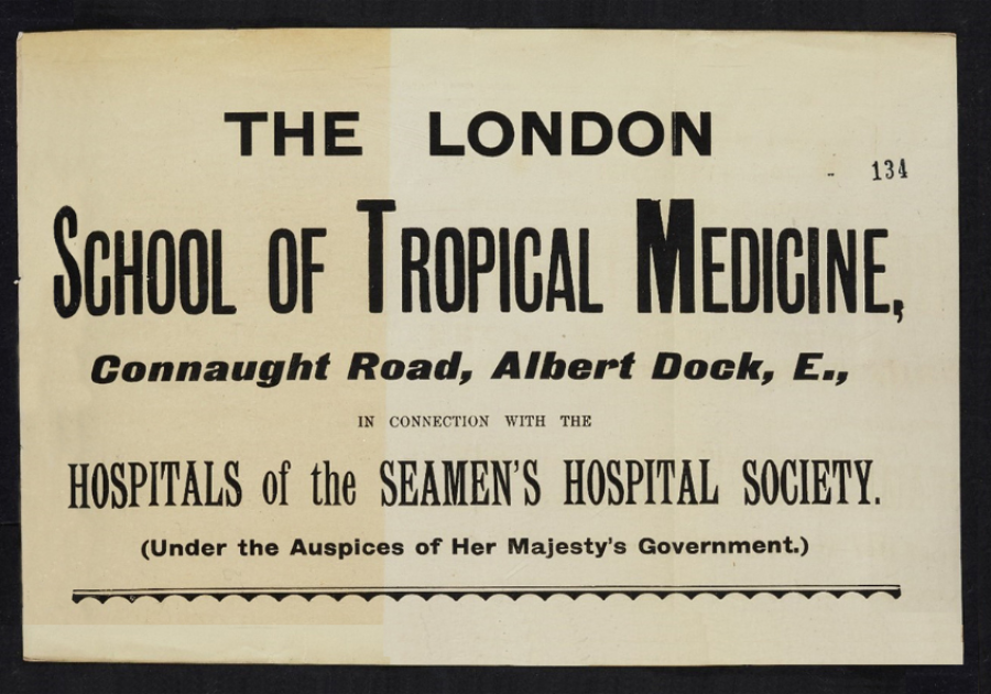 Historical poster announcing the opening of the London School of Tropical Medicine in 1899