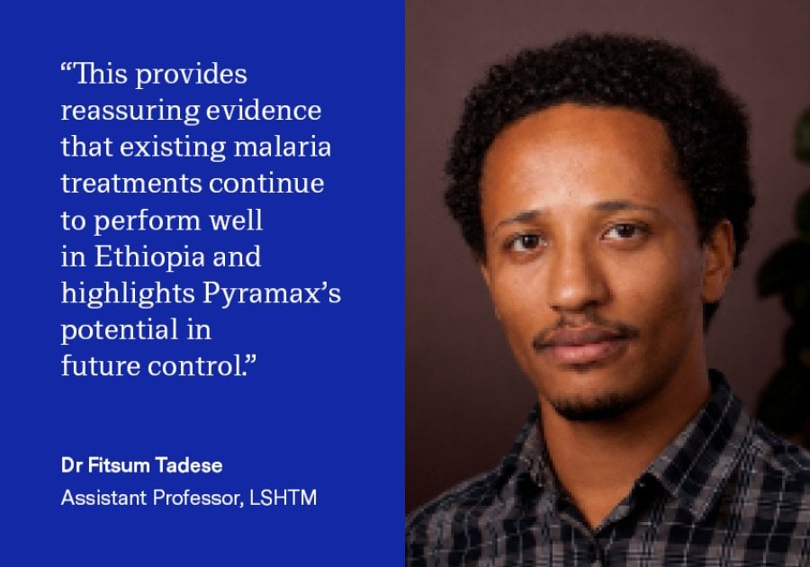 “Taken together, our findings provide reassuring evidence that existing malaria treatments continue to perform well in Ethiopia, while highlighting the potential of pyronaridine–artesunate to support future malaria control and elimination efforts through its strong efficacy and rapid transmission-blocking effects,” Dr Fitsum Tadese, Assistant Professor at LSHTM 