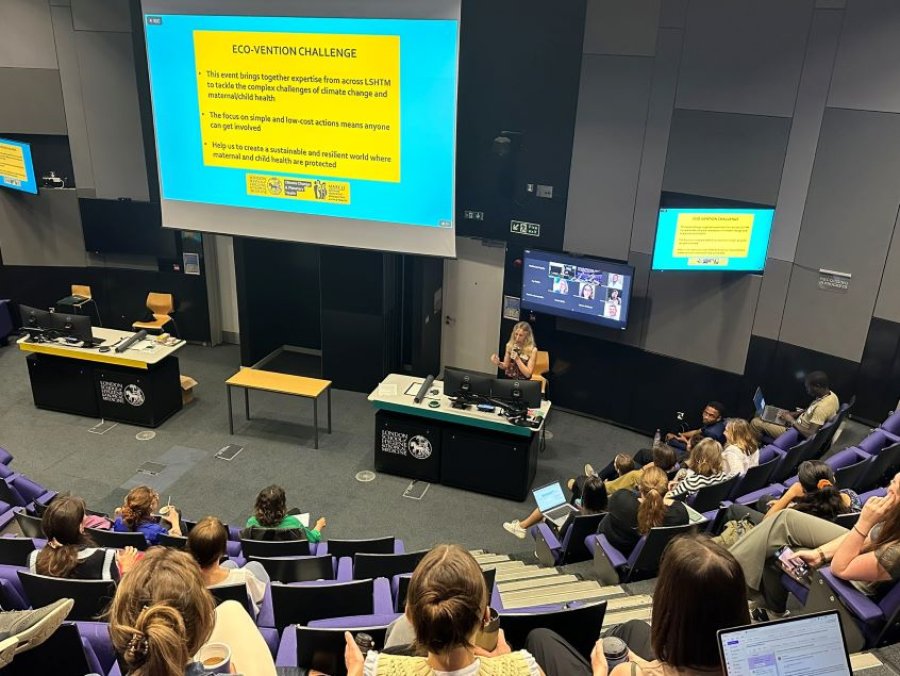 Prof Rosie Green presenting in front of a screen that has information about the ECO-VENTION challenge