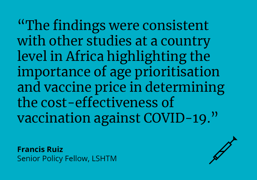 Francis Ruiz said: "The findings were consistent with other studies at a country level in Africa highlighting the importance of age prioritisation and vaccine price in determining the cost-effectiveness of vaccination against COVID-19."