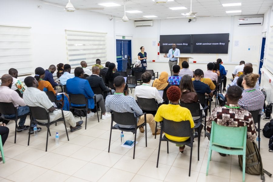 A group people in a seminar room