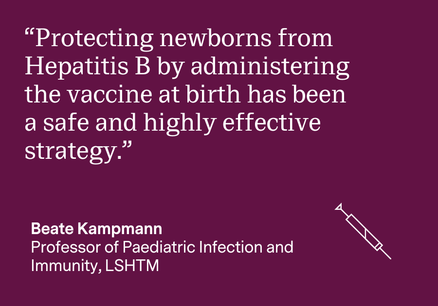 “Protecting newborns from Hepatitis B by administering the vaccine  at birth has been a safe and highly effective strategy.” Beate Kampmann, Professor of Paediatric Immunity and Infection, LSHTM