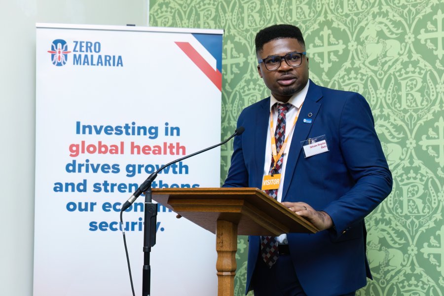 Odinaka Obeta at the UK House of Commons in Westminster, addressing policymakers at a World Malaria Report reception