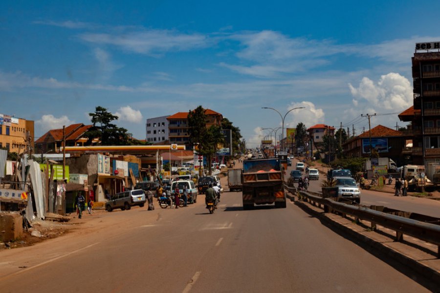 One of the roads in to the Namuwongo slums, Kampala, Uganda