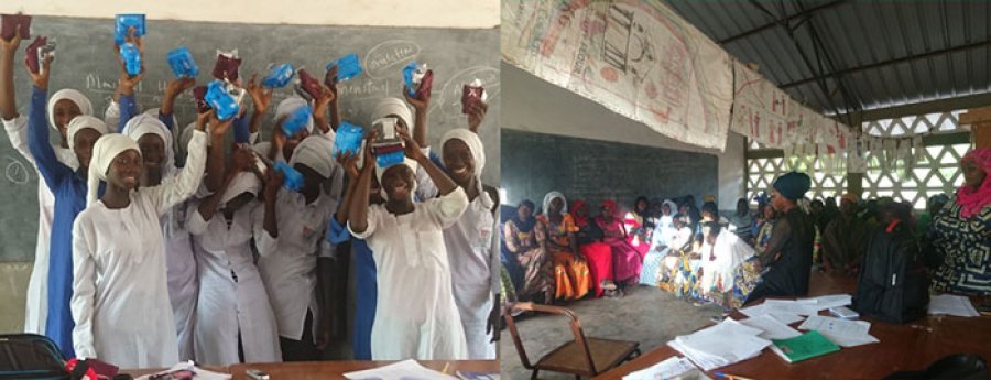 Mothers Club - Training session and Girls in Gambia with Hygiene products