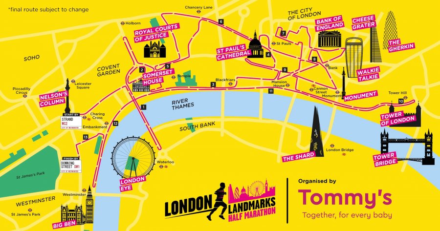 Illustration of London Landmarks Half Marathon Map