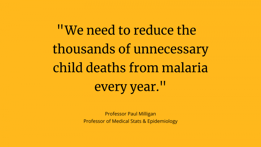Professor Paul Milligan quote card: "We need to reduce the thousands of unnecessary child deaths from malaria every year."