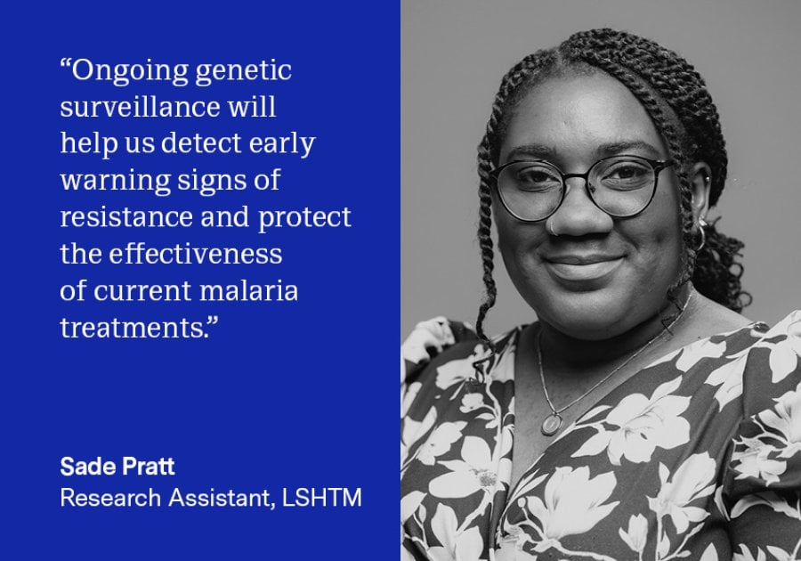 “In this study we identified new genetic changes in Plasmodium falciparum that may affect how well key malaria drugs work. While these changes are not yet established markers of resistance, they show why it is so important to closely monitor parasite populations. Ongoing genetic surveillance will help us detect early warning signs of resistance and protect the effectiveness of current malaria treatments.” Sade Pratt, Research Assistant, LSHTM