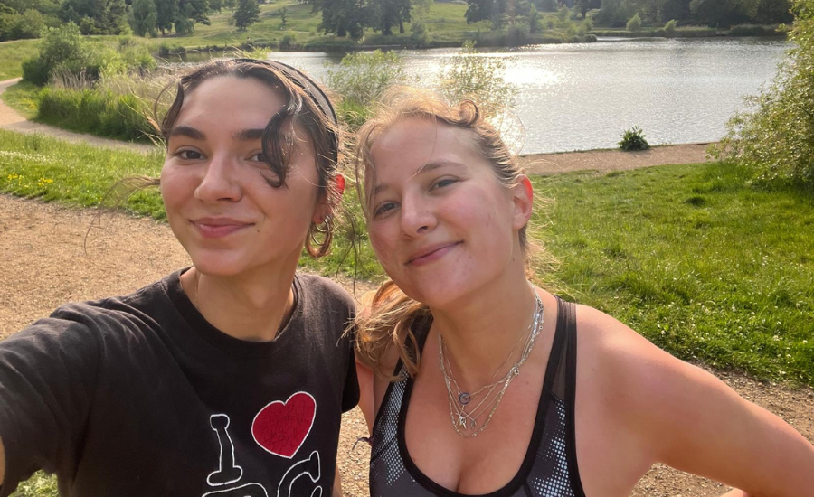 Isabela and friend walking in Regent's Park.