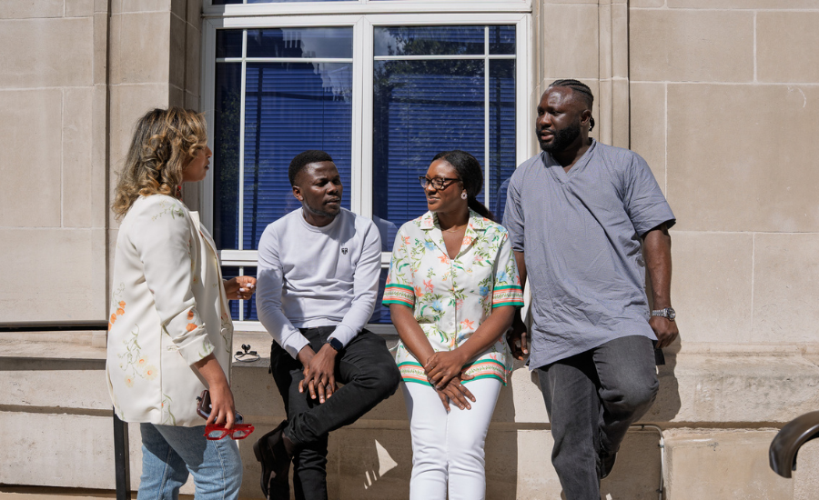 Students talking at LSHTM.