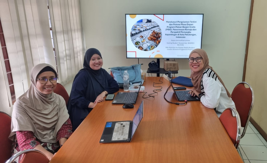 kayla (right) with the local SEAMEO RECFON team in Indonesia.