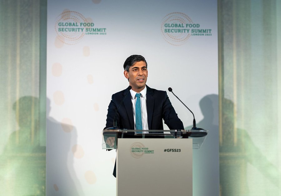 Prime Minister Rishi Sunak speaking at the Global Food Security Summit in London, 20 November 2023. Photo: FCDO