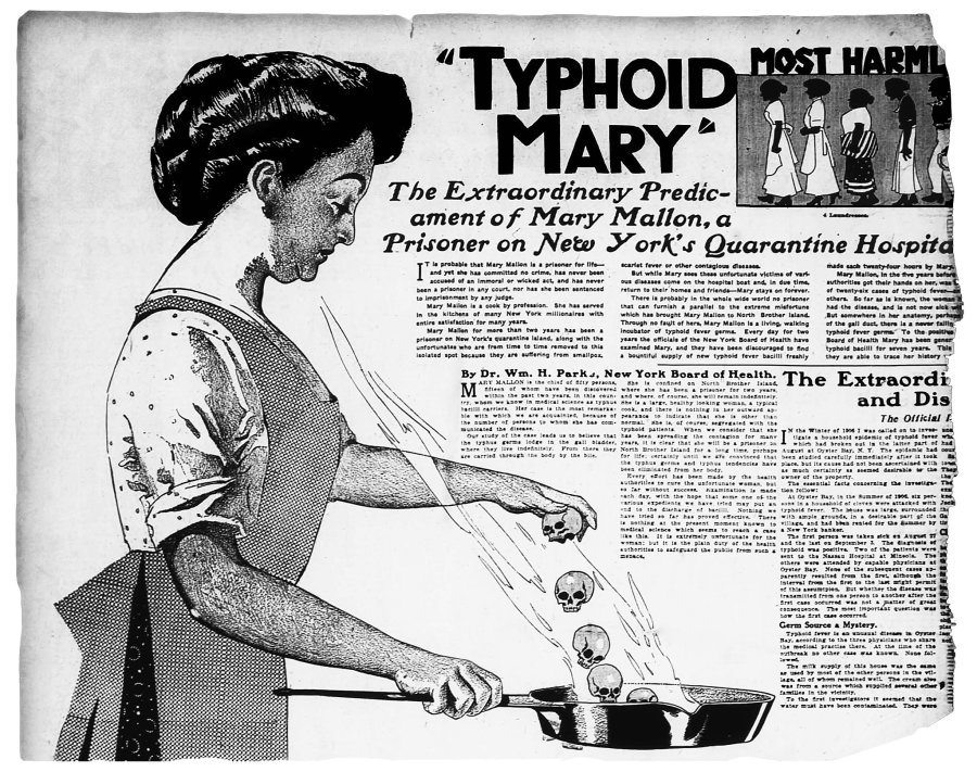  A poster depiction of "Typhoid Mary" (1870-1938). This is an illustration that appeared in 1909 in The New York American