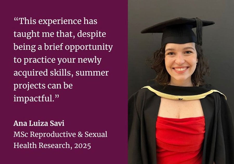 Quote from Ana Luiza, ex student saying: "This experience has taught me that, despite being a brief opportunity to practice your newly acquired skills, summer projects can be impactful."