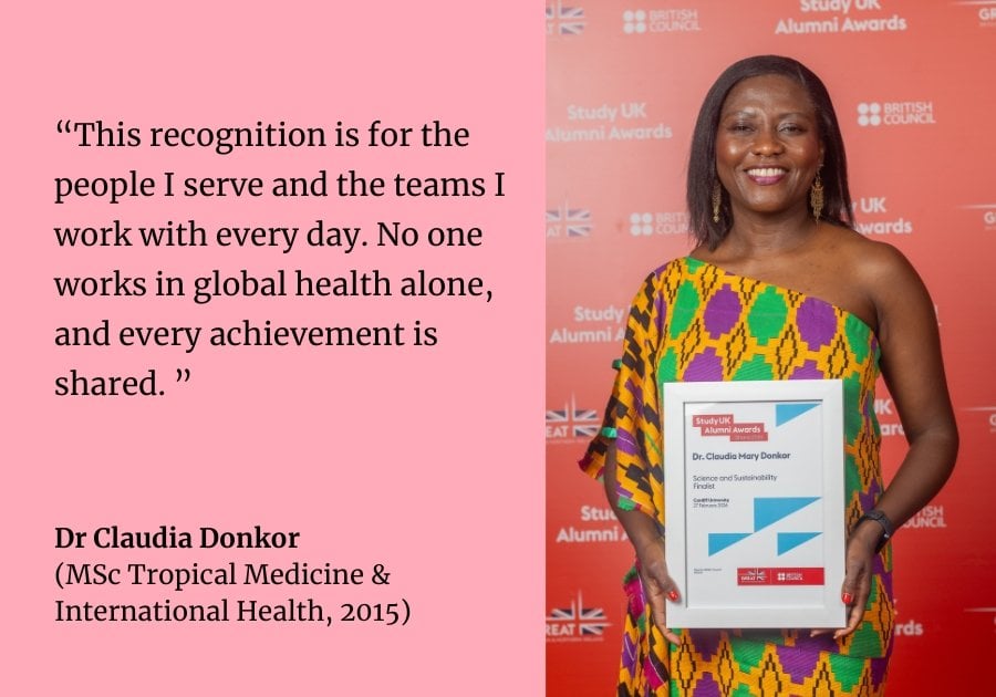 Claudia Donkor quote: "This recognition is for the people I serve and the teams I work with everyday. No one works in global health alone. and every achievement is shared."