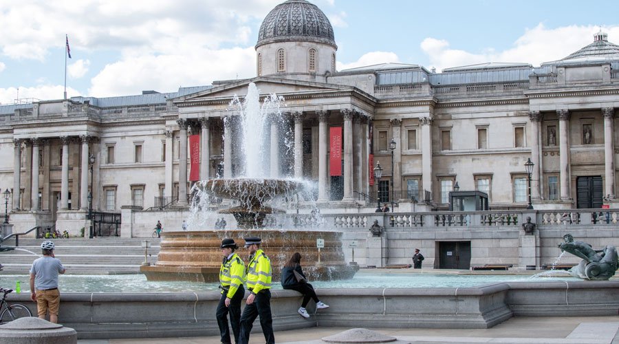 Trafalgar Square fountains during COVID-19 lockdown