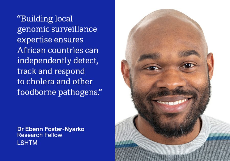 Quote card on dark blue background with photo of Dr Ebenezer Foster-Nyarko on the right