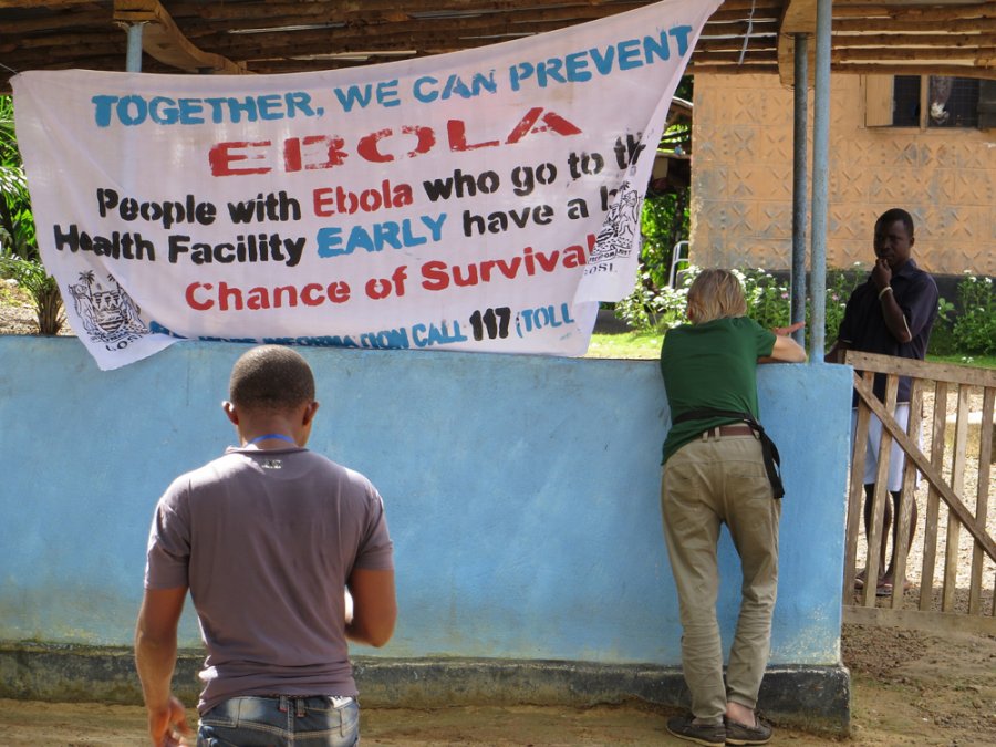 A sign directing people to an Ebola treatment centre in Sierra Leone