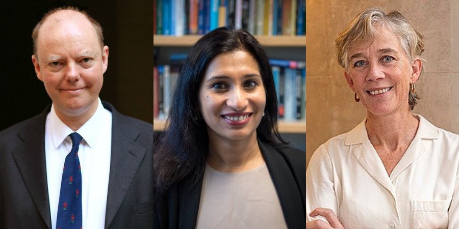 Pictured left to right: Professor Sir Chris Whitty, Professor Bhramar Mukherjee and Professor Dame Angela McLean