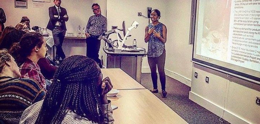 Images courtesy of Jasmine Burton. Feature image shows Jasmine speaking to students in the LSHTM 2017-2018 cohort with her advisor Dr. Robert Aunger and facilitated by Dr. Robert Dreibelbis, about her thesis and overall student experience.
