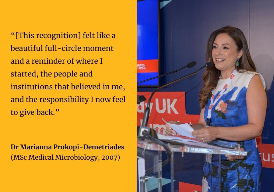 Marianna Prokopi-Demetriades quote: "[This recognition] felt like a beautiful full-circle moment and a reminder of where I started, the people and institutions that believed in me, and the responsibility I now feel to give back."