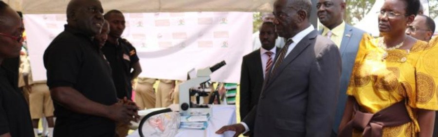 The Vice President, Hon. Edward Ssekandi visits the Unit Exhibition stall at the event in Kalungu.