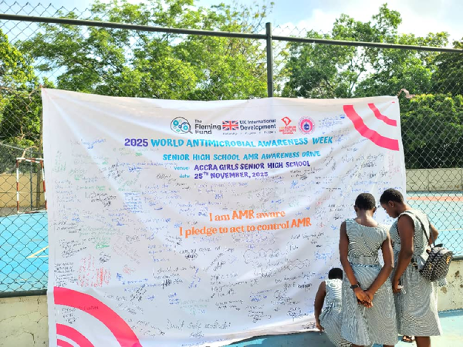 Students pledging their support a day after the awareness-creation program led by Fleming Fellow, Regina Ama Banu