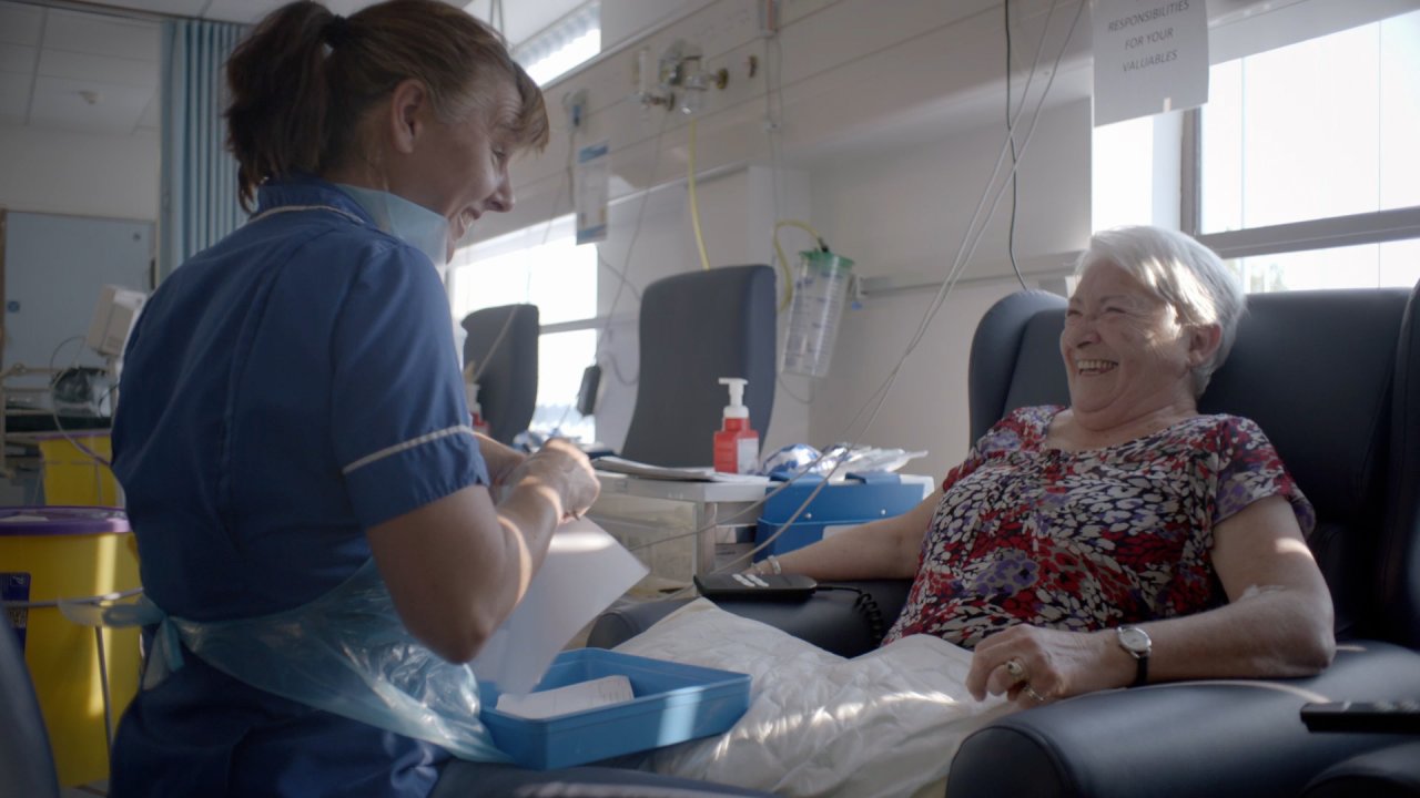 Christina Crosbie being treated at the Leicester Royal Infirmary appearing in Cancer Research UK film. Credit: Cancer Research UK