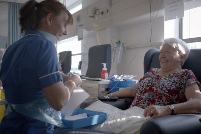 Christina Crosbie being treated at the Leicester Royal Infirmary appearing in Cancer Research UK film. Credit: Cancer Research UK