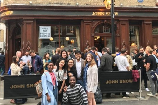 Ritu Rana and classmates outside the John Snow pub