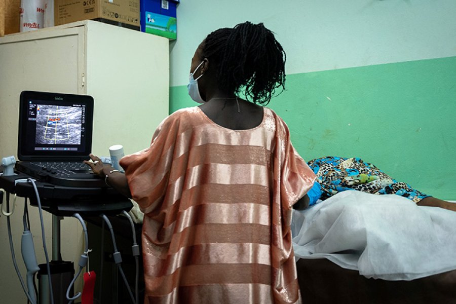 Ultrasound scan on a woman in the Fajara Clinic
