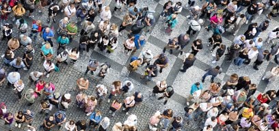 Aerial view of a dense crowd of people in summer